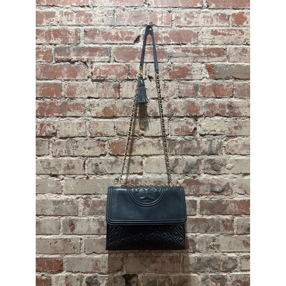 Tory Burch Fleming Convertible Shoulder Bag Black Leather Medium - Picture 1 of 12